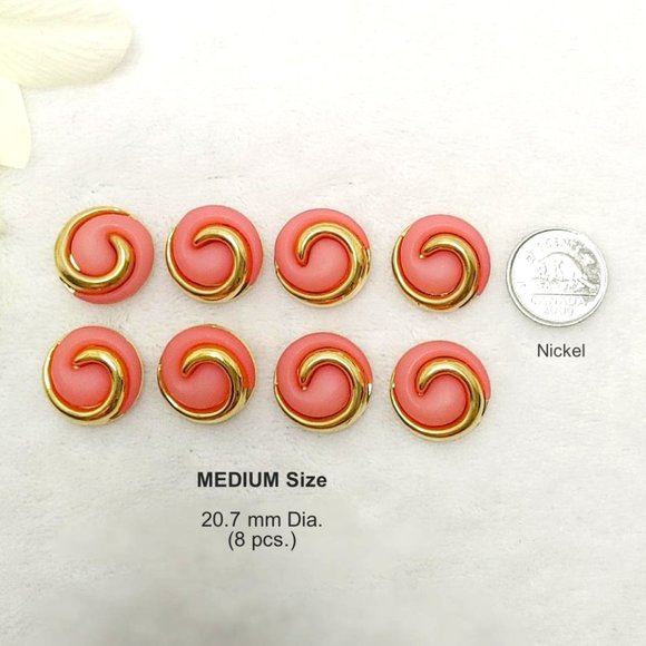 Set of 22 Round Button 3D SPIRAL Swirl Pink Resin Faux Gold Metal Pink Shank - Picture 6 of 12